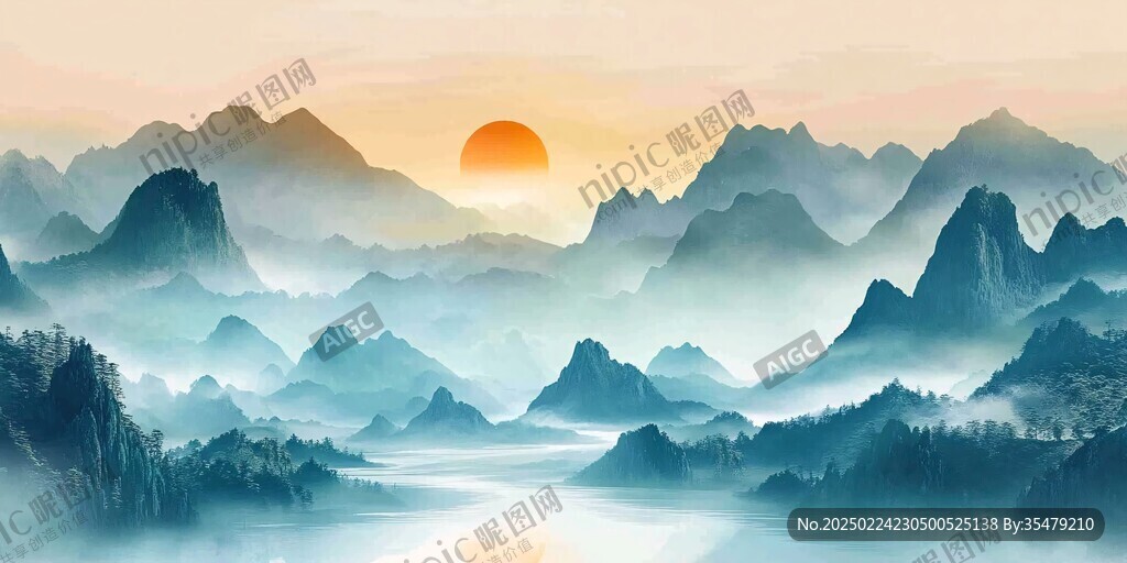 暖調山水背景