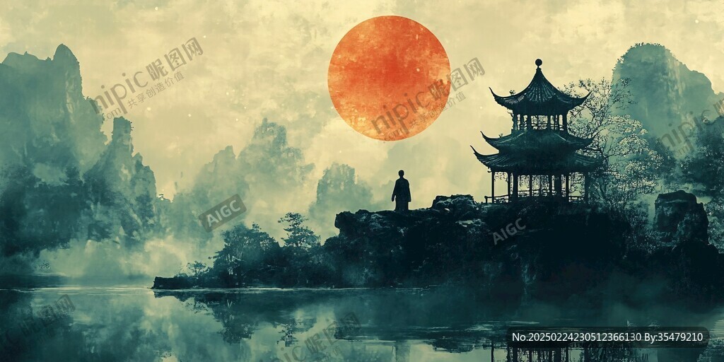 古風(fēng)人像水墨山水