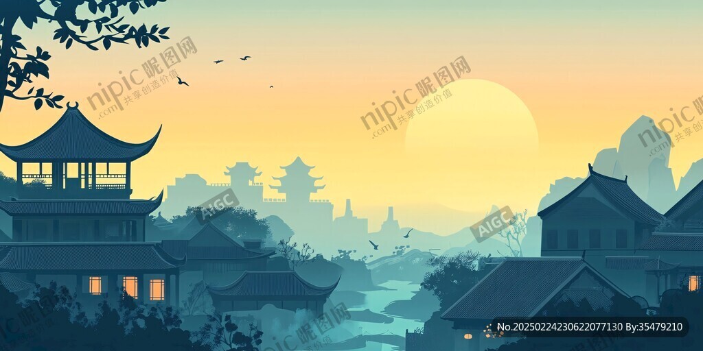 毫州建筑插畫(huà)背景