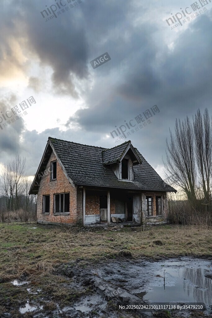 蘆葦蕩小屋傍晚陰云