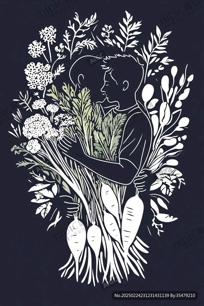 挖菜插畫
