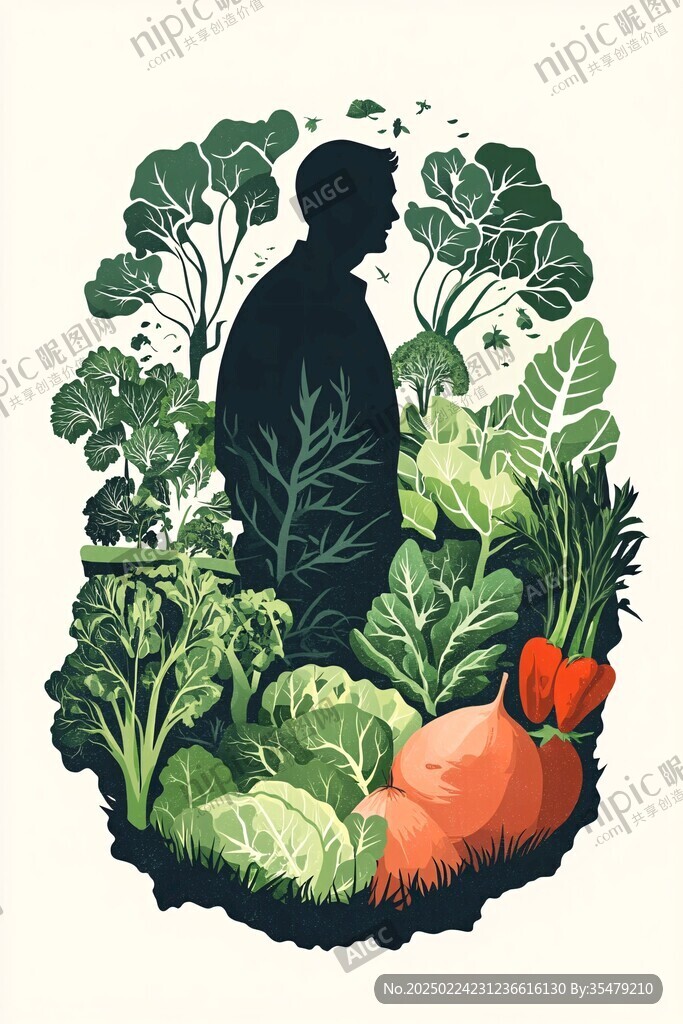 挖菜插畫