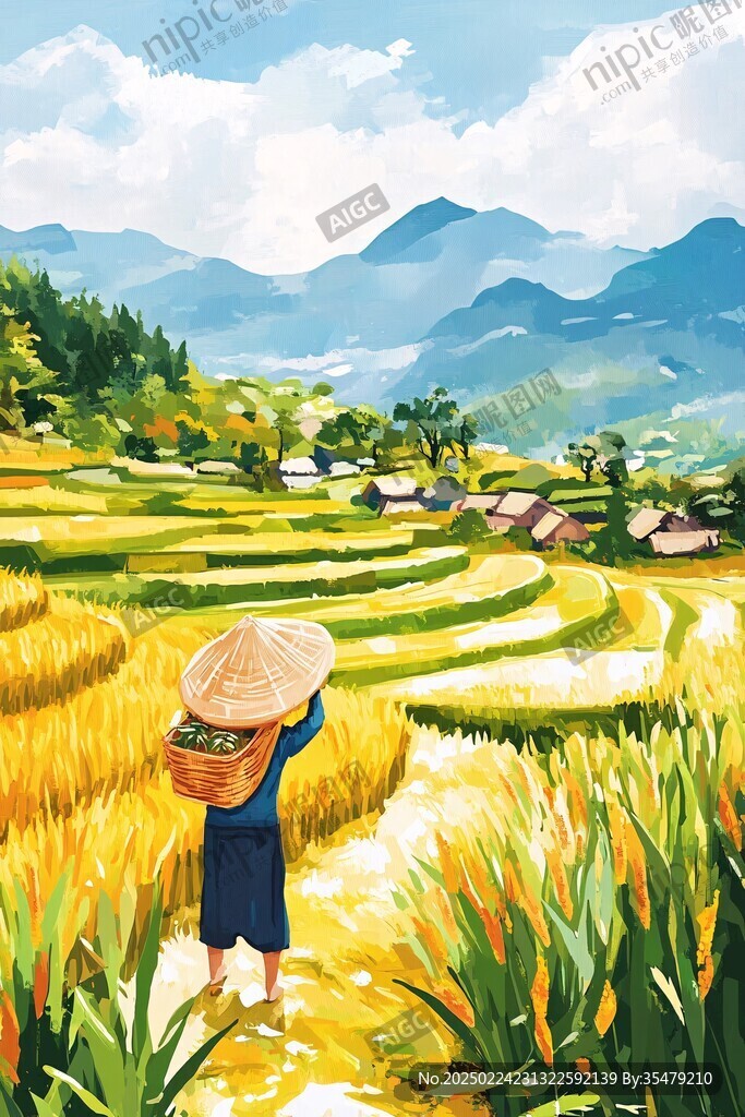 揚谷豐收插畫