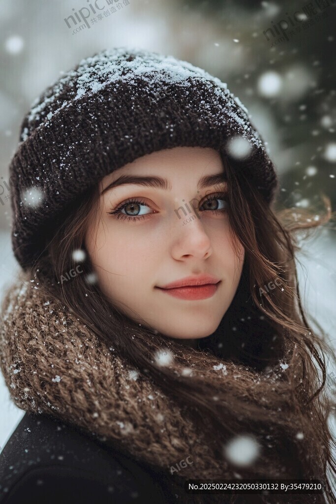 看雪的美女