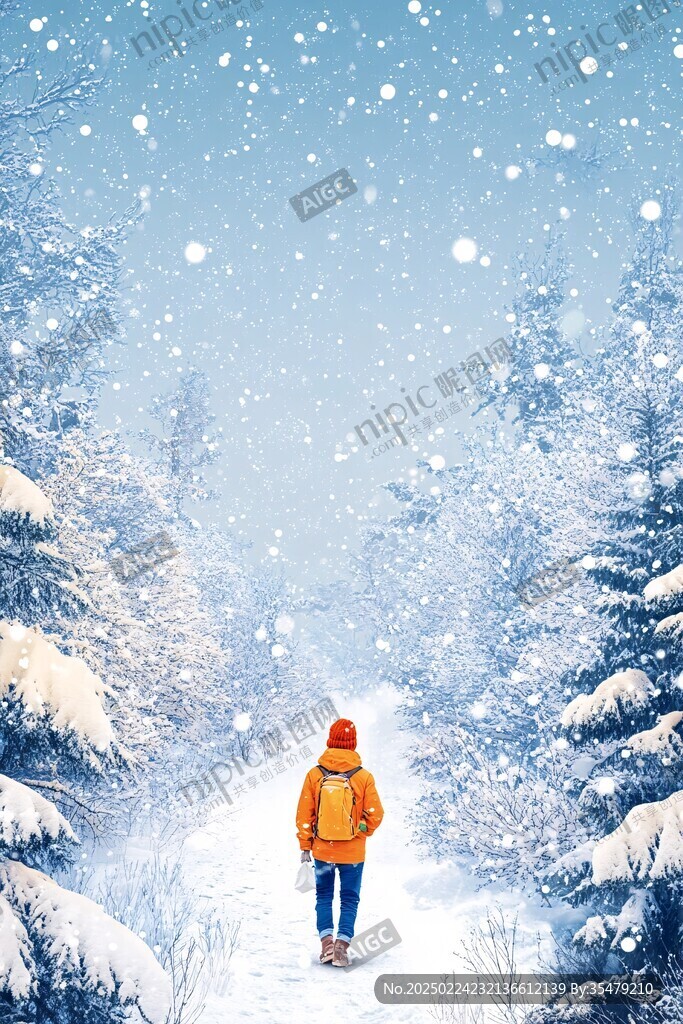 雪地里行走的路人