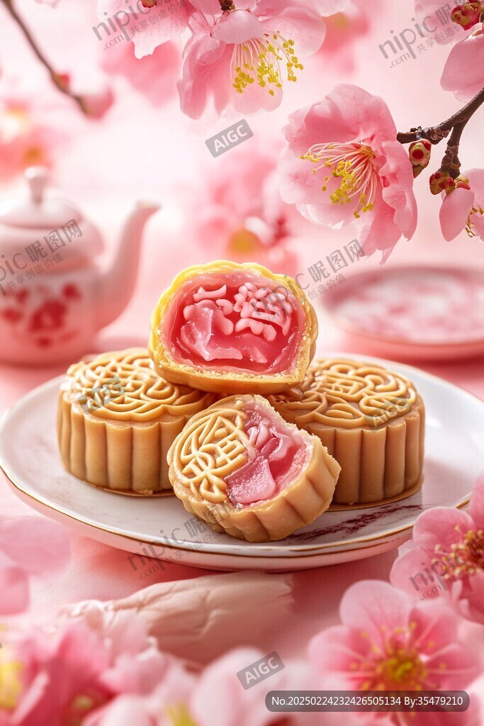 中秋的月餅與花瓣