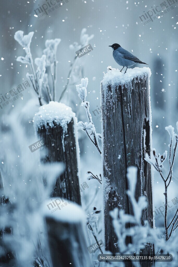 雪地站立的小鳥
