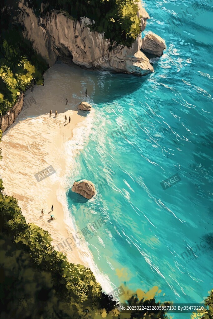 唯美海岸風景插畫