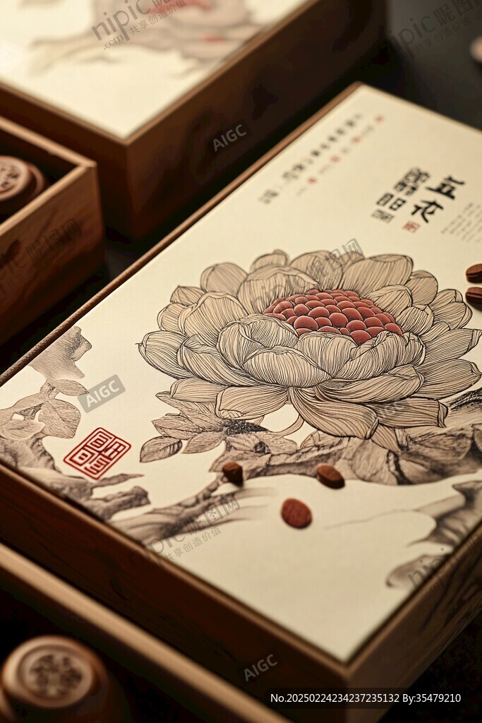 荷花插畫月餅盒