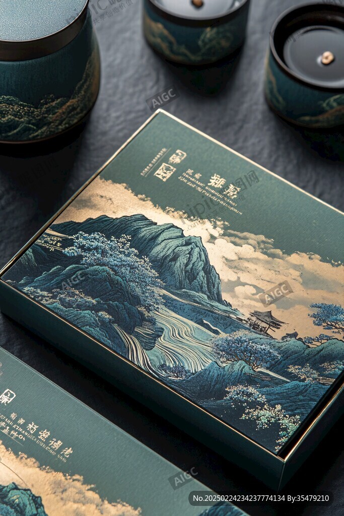茶葉包裝青綠山水
