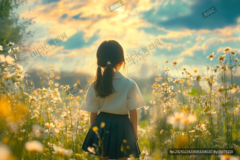 花海中的少女