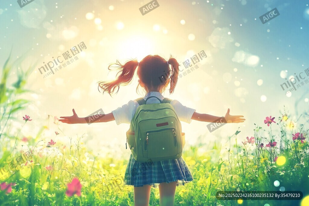 夕陽(yáng)下兒童的背影