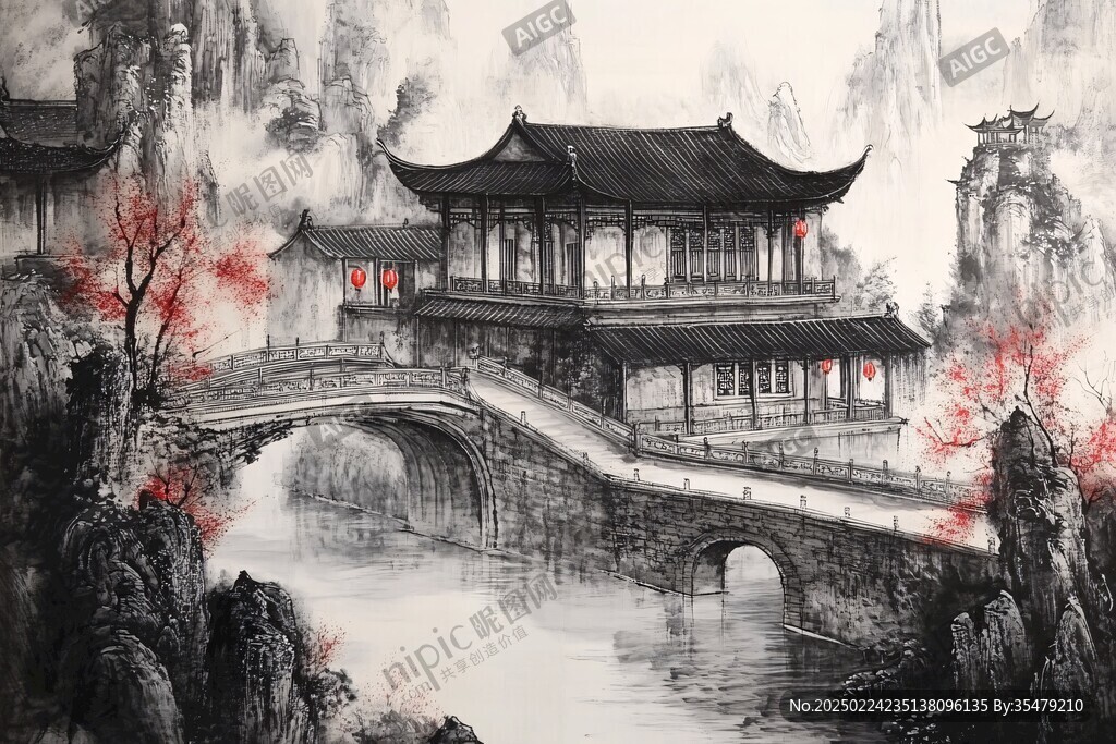 樓閣山水意境畫