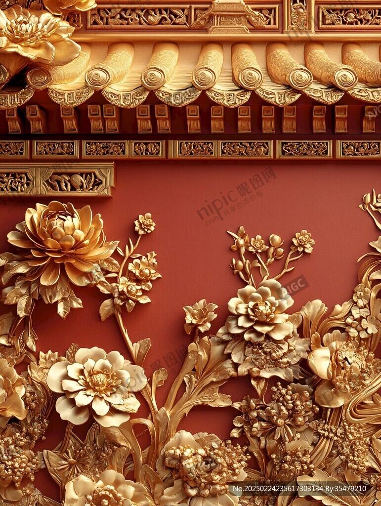 牡丹浮雕效果圖