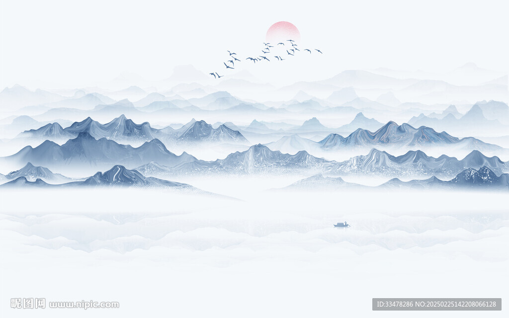 抽象意境水墨山畫背景墻