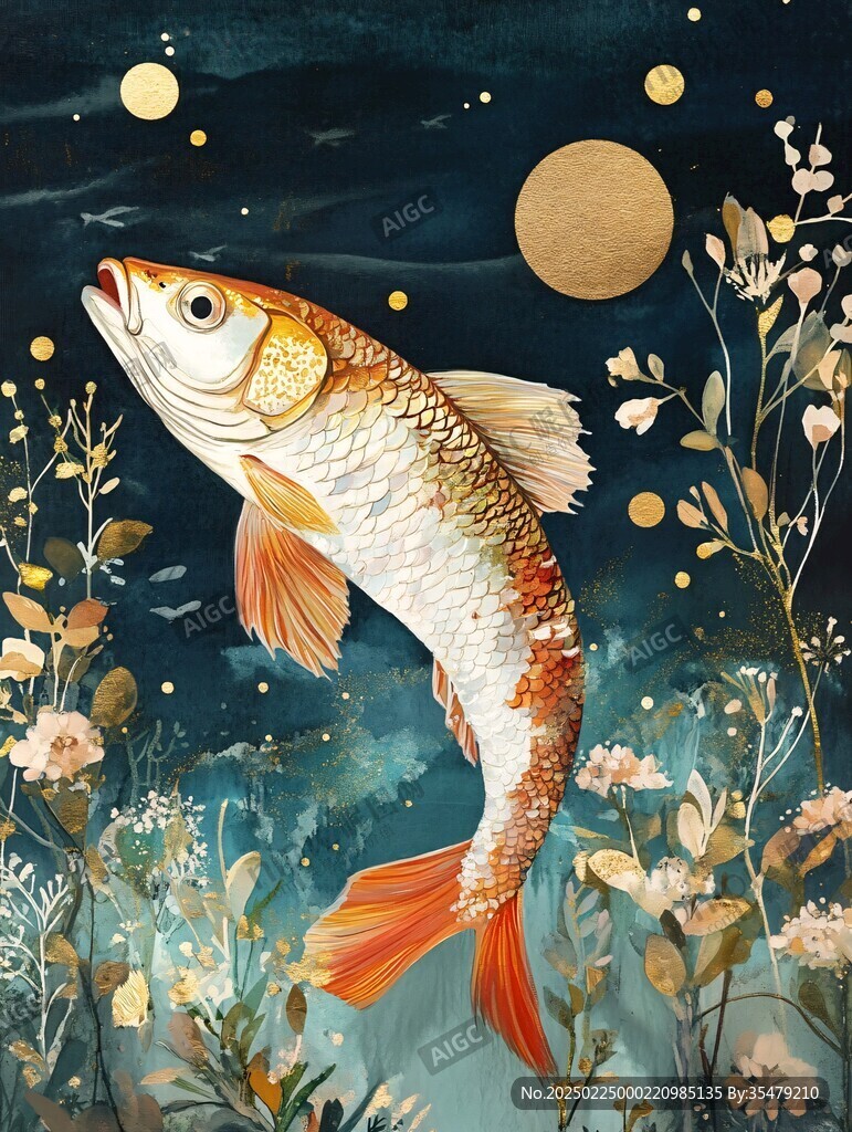 錦鯉月餅插畫