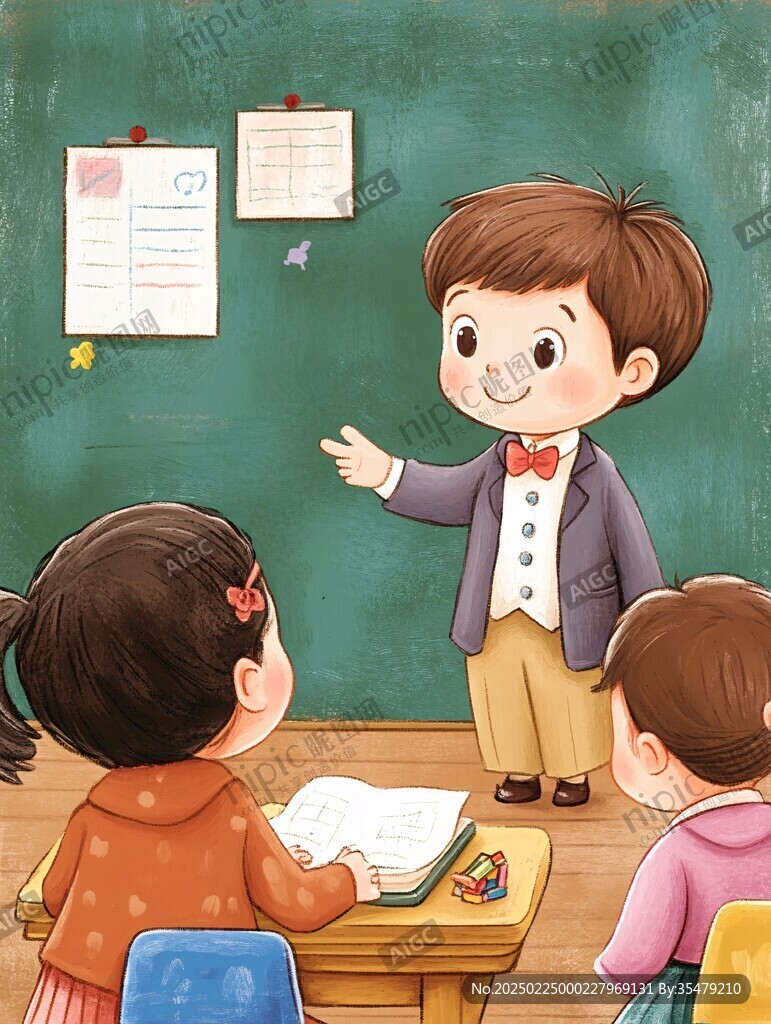 男孩講課插畫