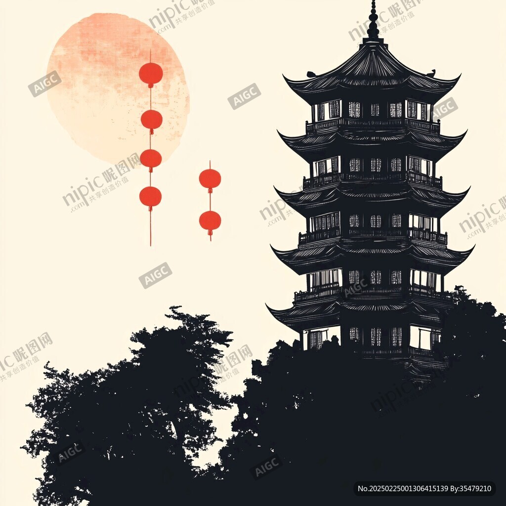 寶光塔地標(biāo)插畫