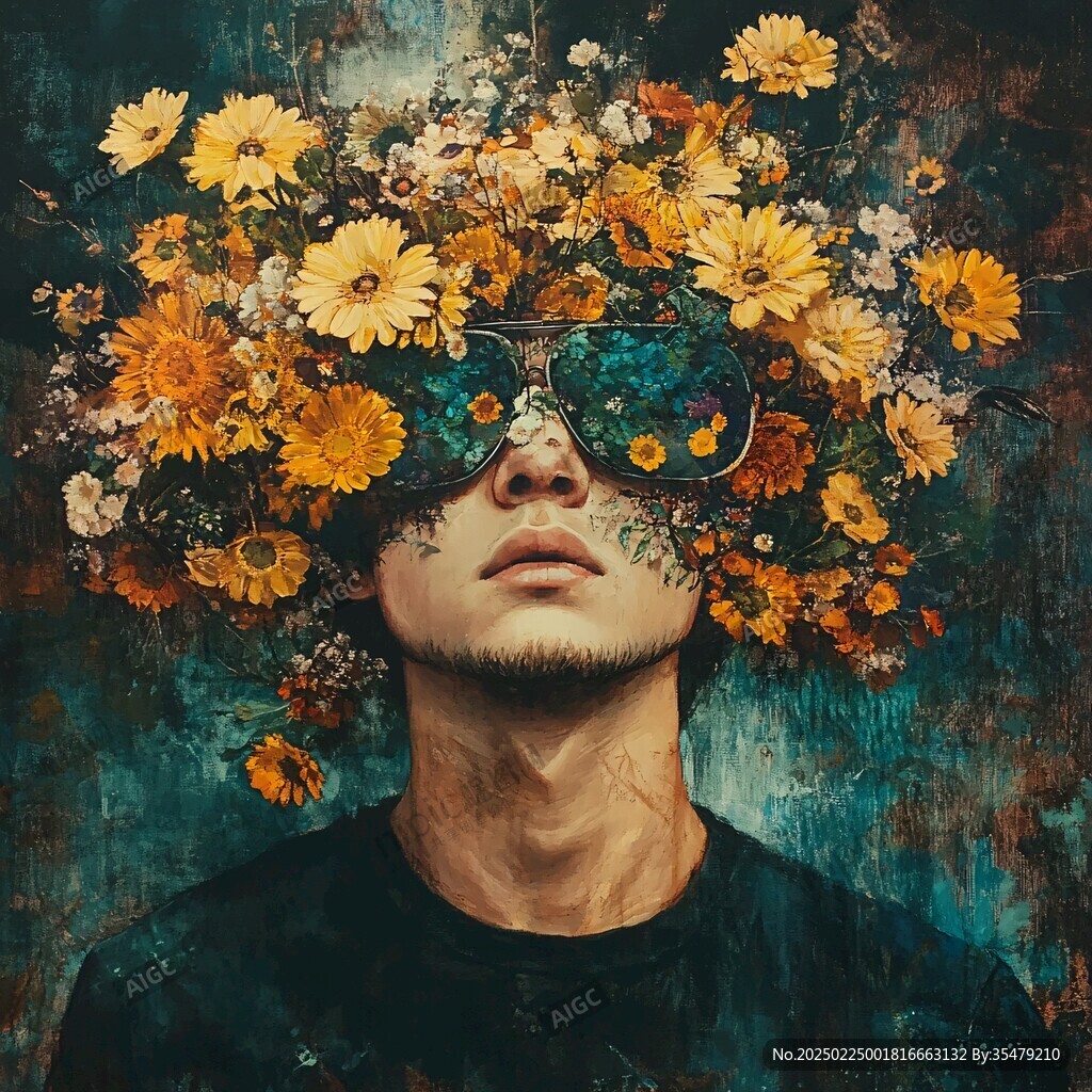 鮮花遮擋臉部