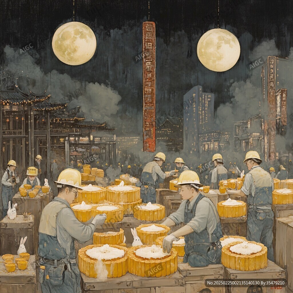 傳統月餅加工作坊圖