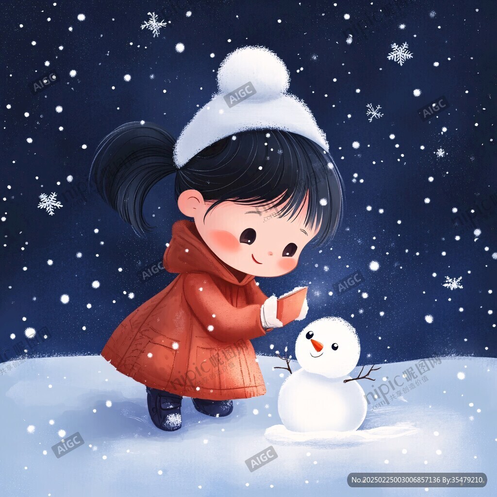 大雪女孩插畫