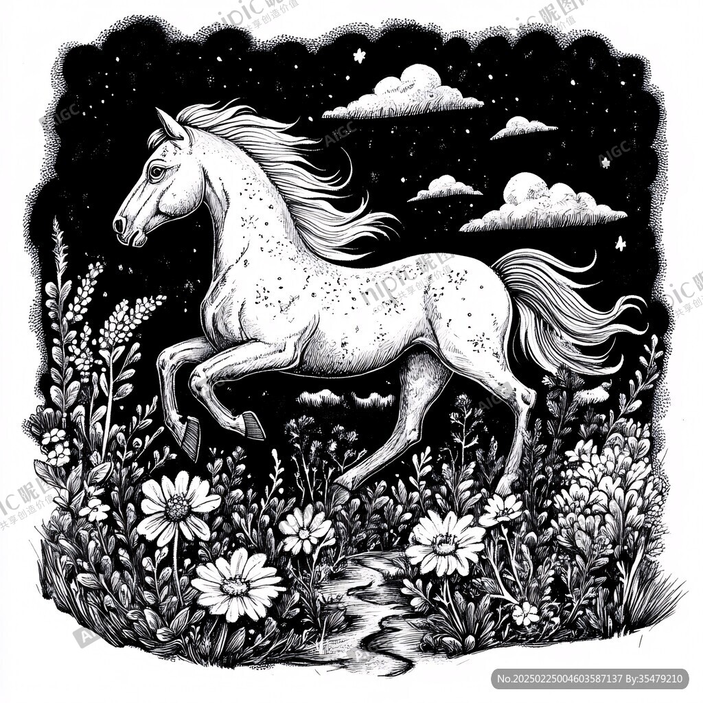 黑白畫馬