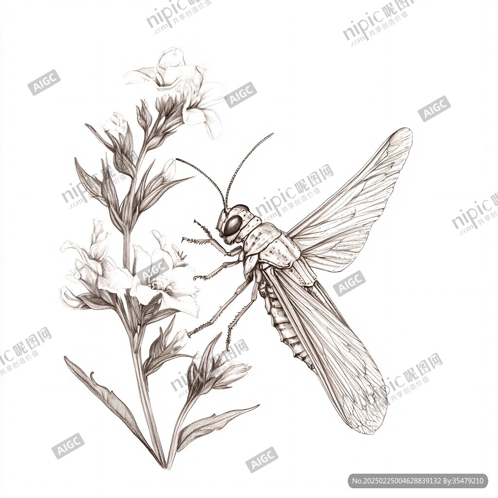 手繪蟲草花鳥