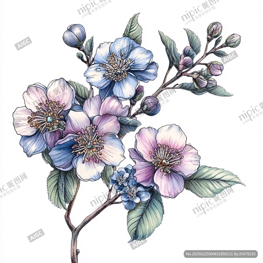 手繪藍(lán)莓花