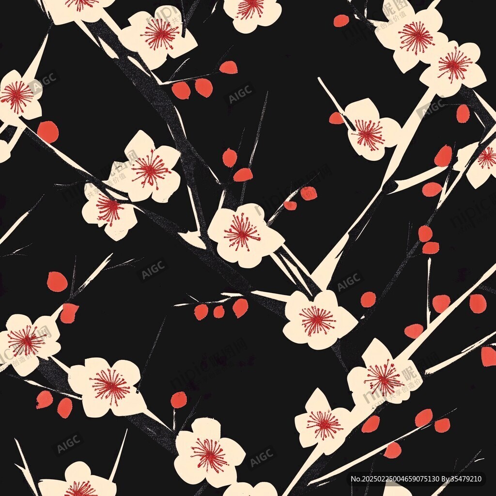 粉紅色黑色梅花花紋