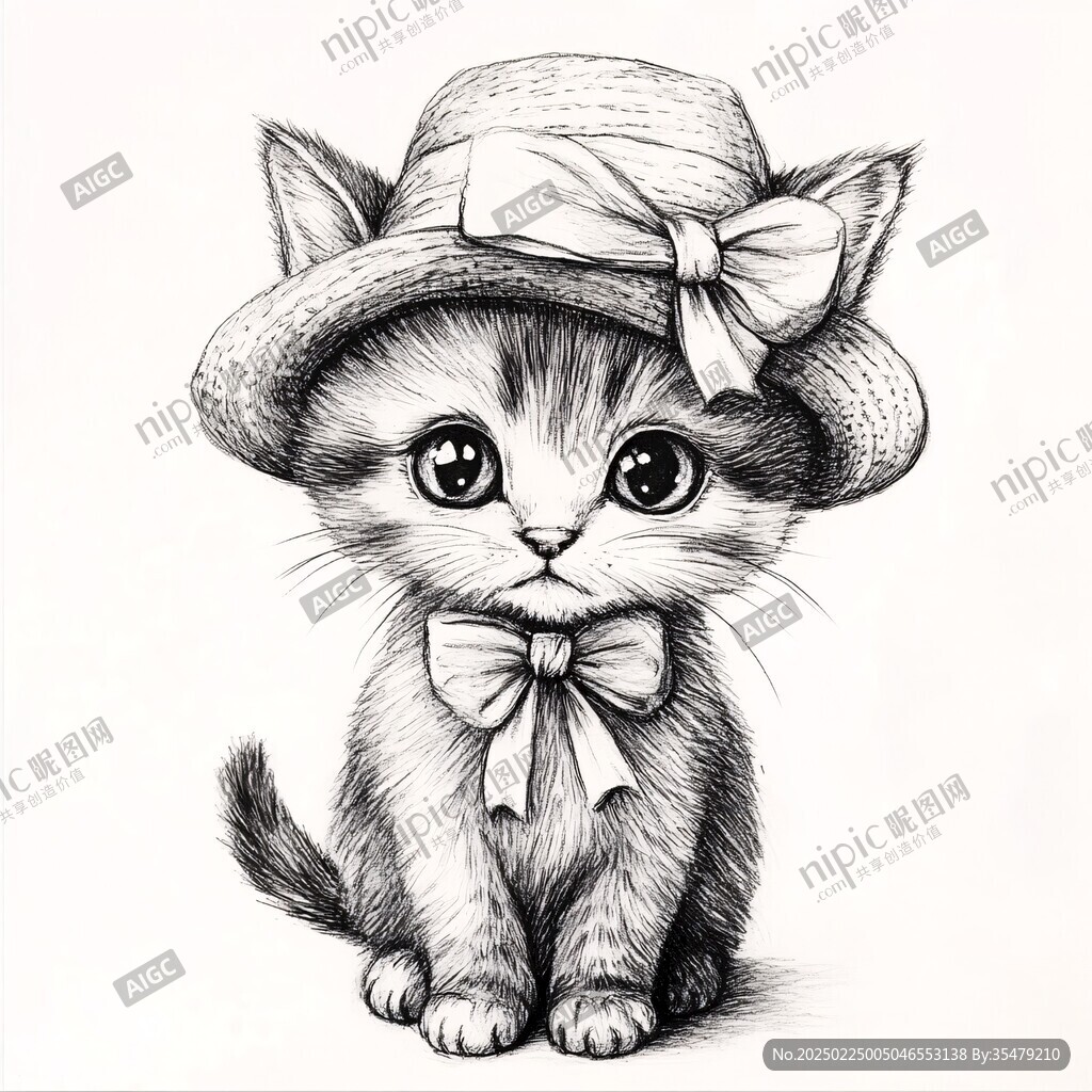 貓咪黑白風插畫