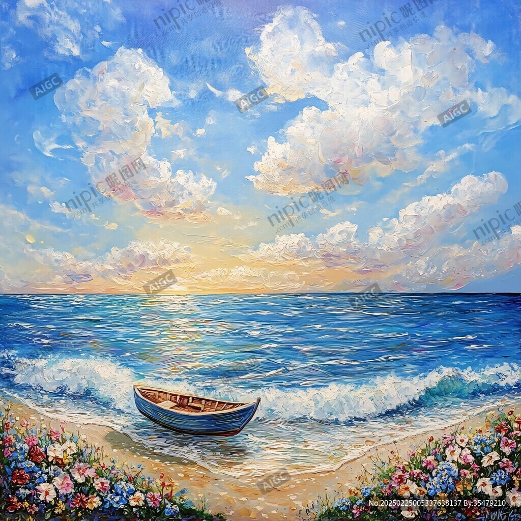 手繪海景油畫