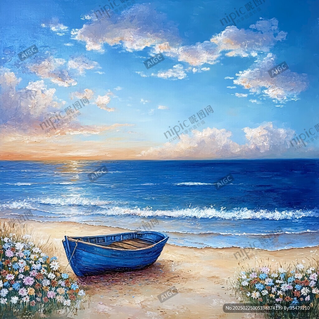 手繪海景油畫