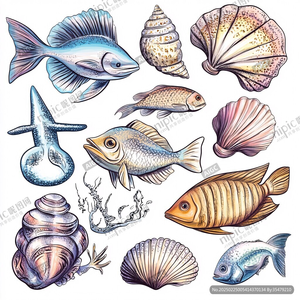 手繪魚類素材