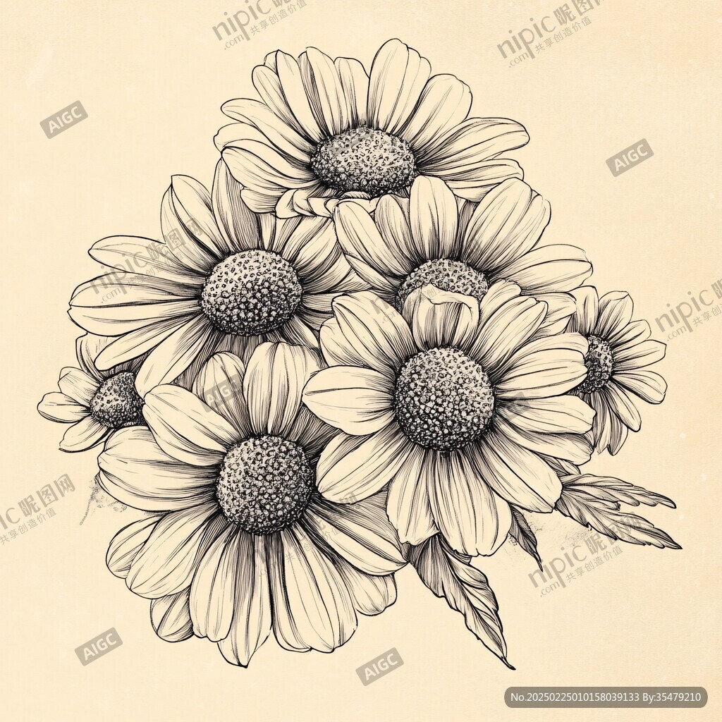 線描小菊花