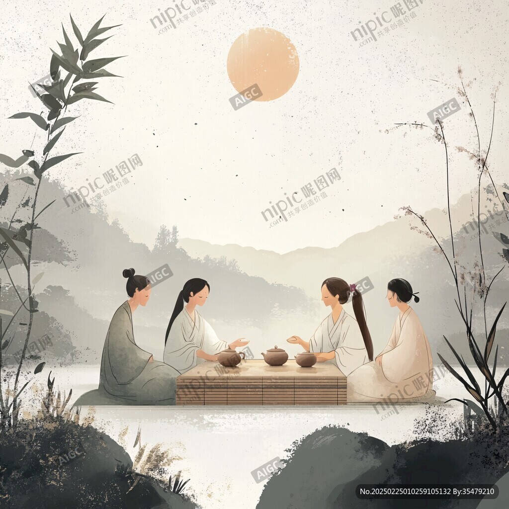 中秋團圓人物插畫