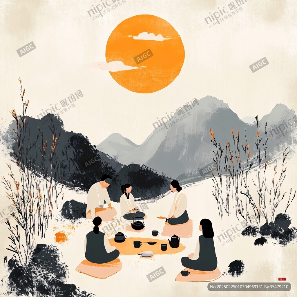 禪茶插畫