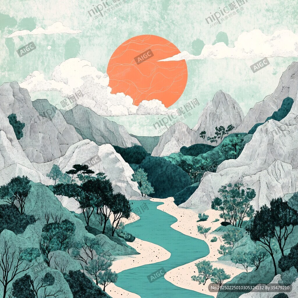 山水包裝插畫