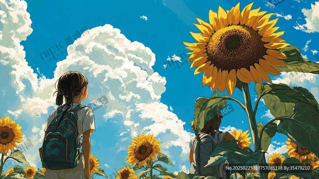 女孩采葵花