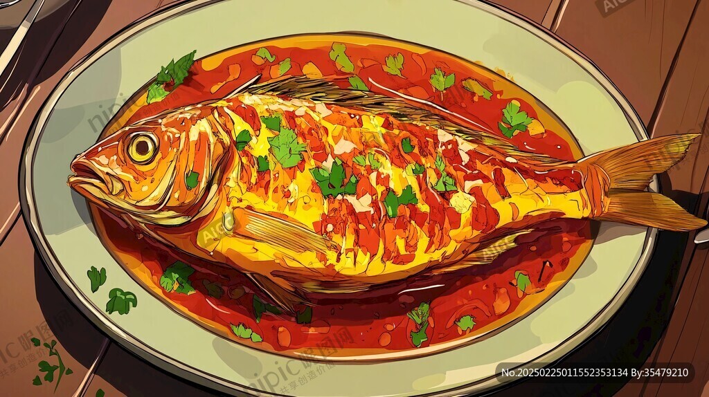 大醬燜鲅魚插畫