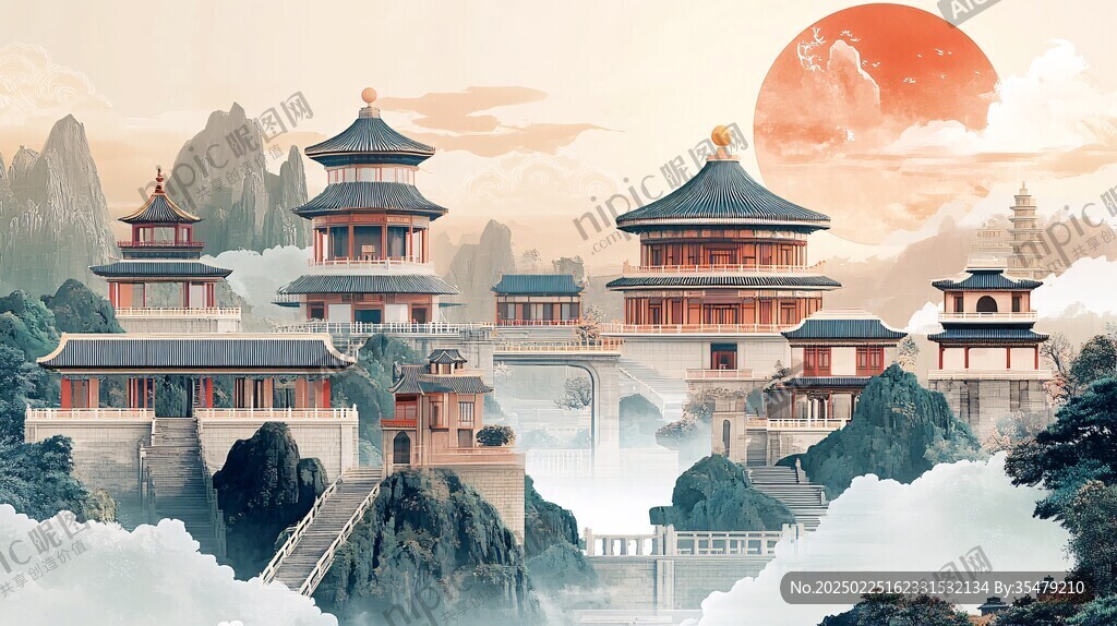 云霧繚繞的古代宮殿