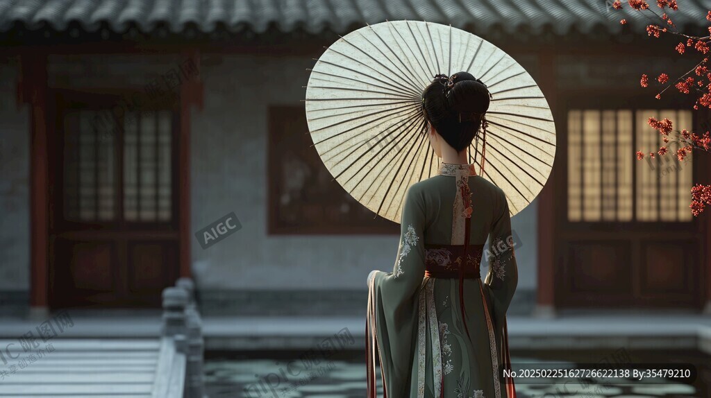 古韻庭院中的女子