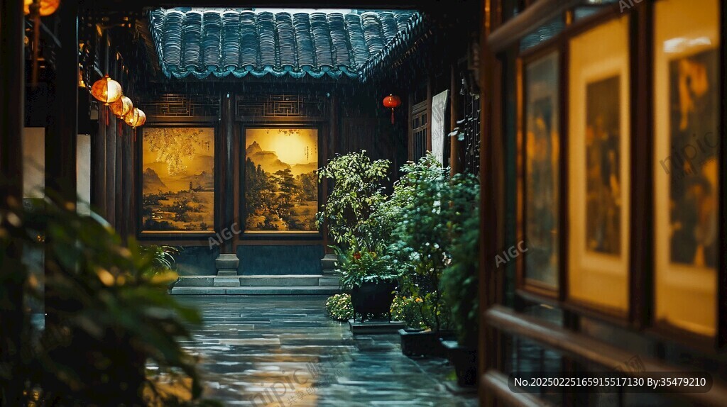 雨中的古韻中國風景