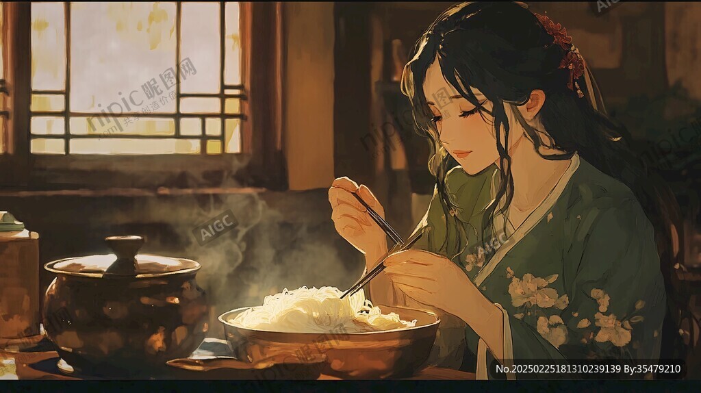 古風女子吃面