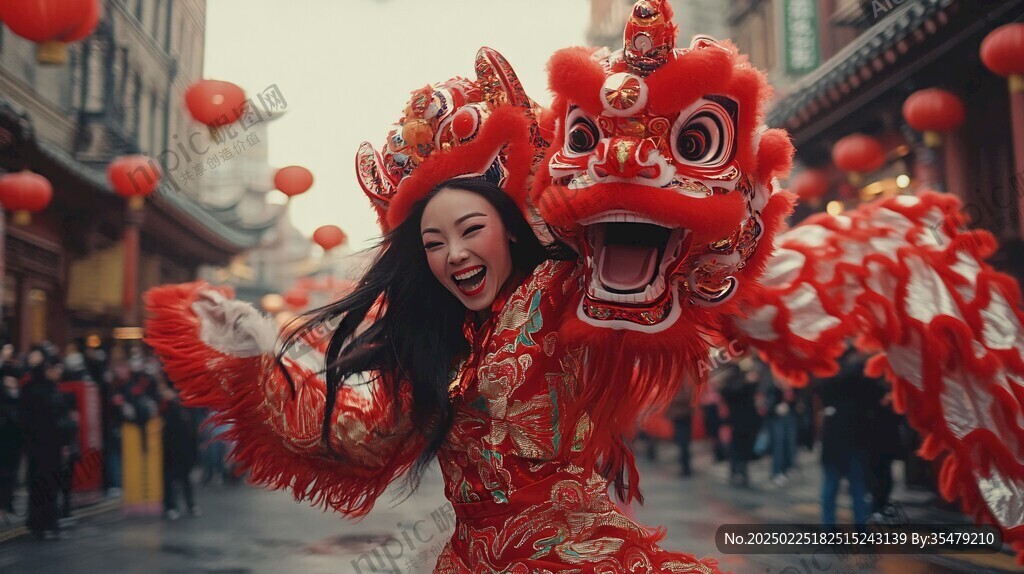 慶祝中國新年 獅子舞者歡樂表演