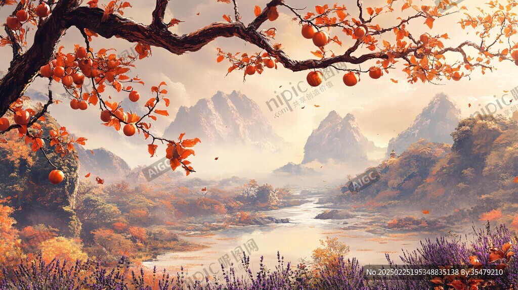 秋日山谷風景畫