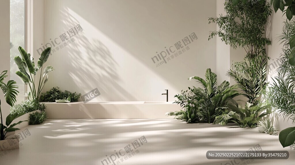現代簡約風格的室內空間 綠植點綴 自然光線充足