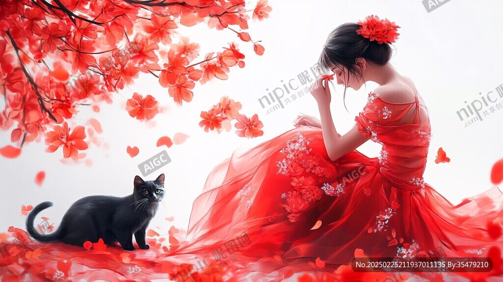 紅衣女子與貓