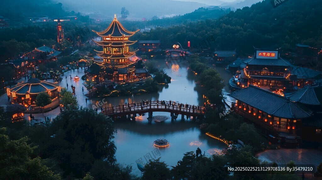 夜幕下的古鎮風情
