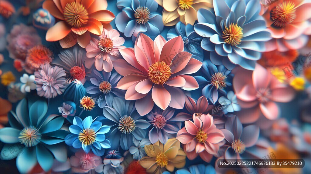 多彩花卉的數字藝術