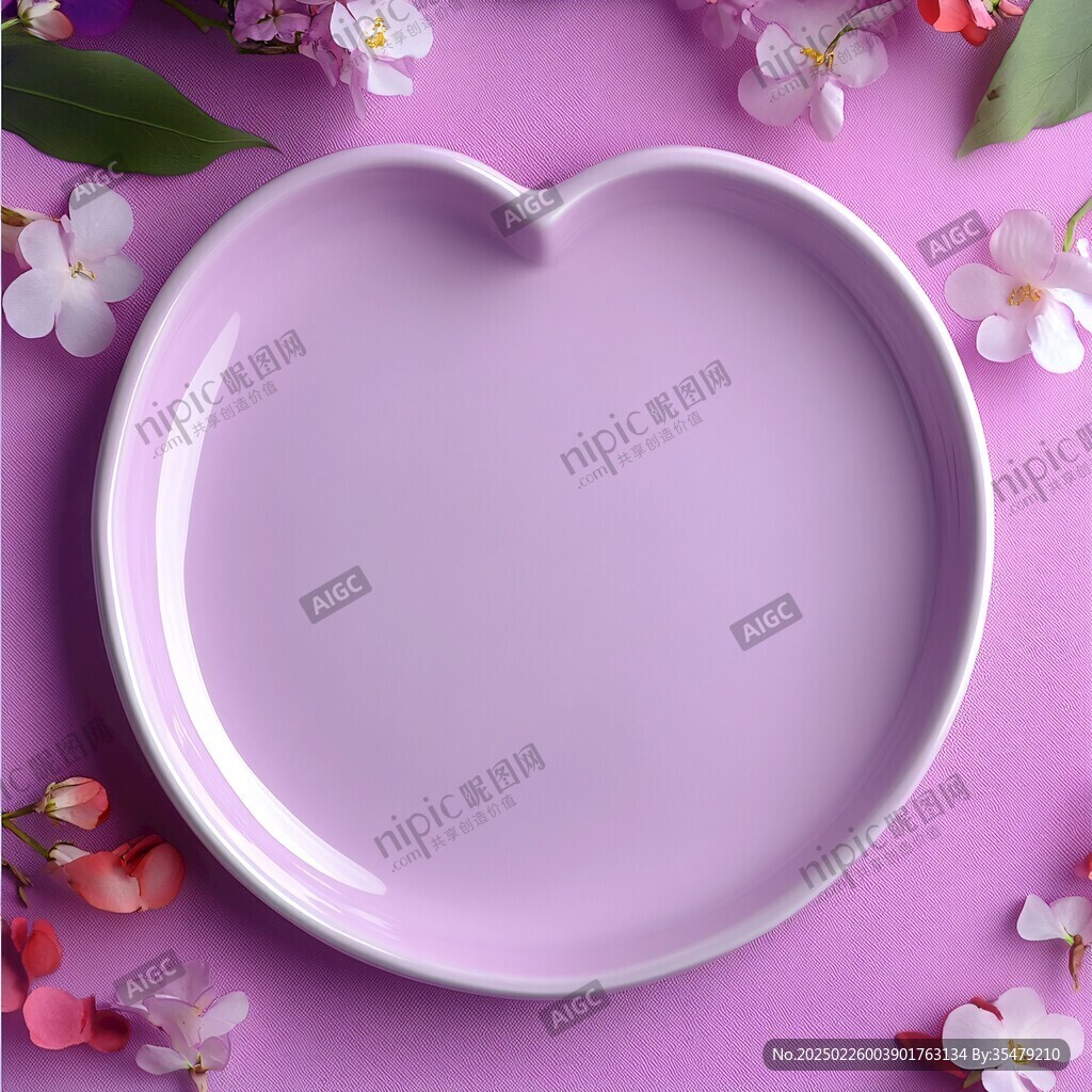 心形紫盤與花卉背景